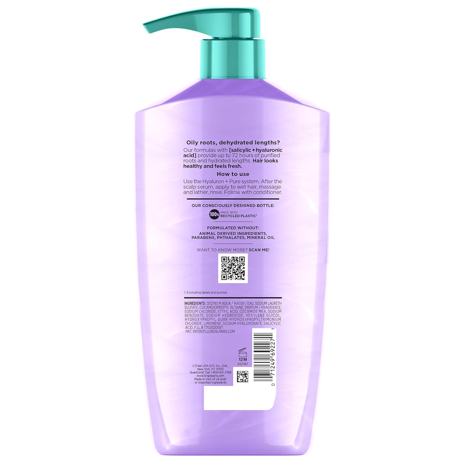 L'Oreal Paris Elvive Hyaluron + Pure 72H Purifying Shampoo for Oily Hair, Clarifying Shampoo with Salicylic Acid and Hyaluronic Acid, 28 Fl Oz - Image 12