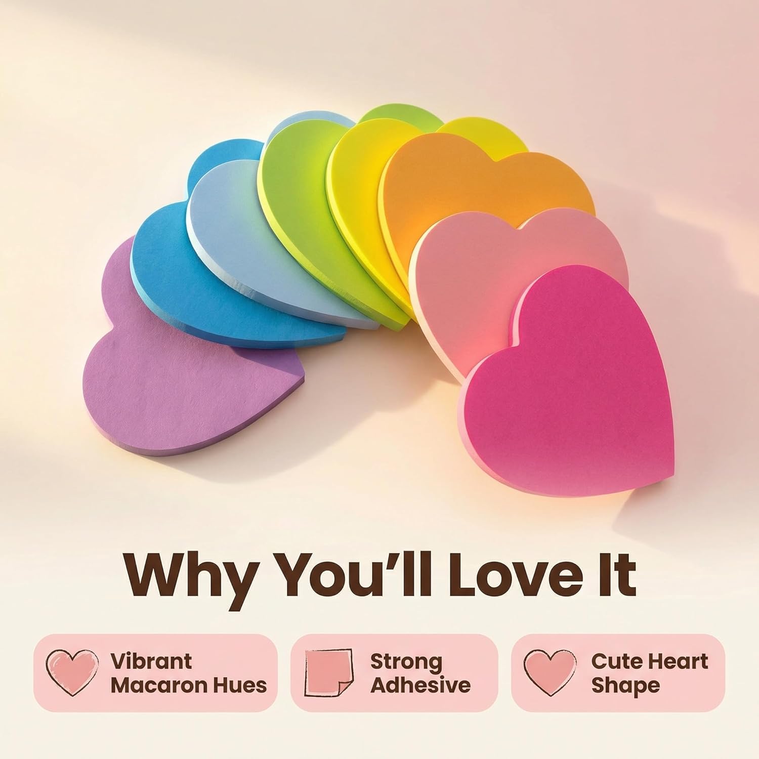 Heart Shaped Sticky Notes, 8 Bright Colors Cute Sticky Note Set, 82 Sheets/Pad, Easy to Post Self-Stick Note Pads for Girls, Women, Teachers School Office Supplies Planner Accessories - Image 5