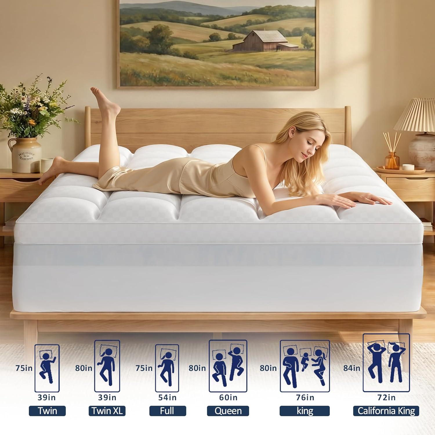 Dual Layer 4 Inch Memory Foam Mattress Topper Queen, 2 Inch Cooling Gel Memory Foam and 2 Inch Washable Pillow Top Mattress Pad Cover, 8-24 Inch Deep Pocket, Medium Firm for Back Hip Pain - Image 3