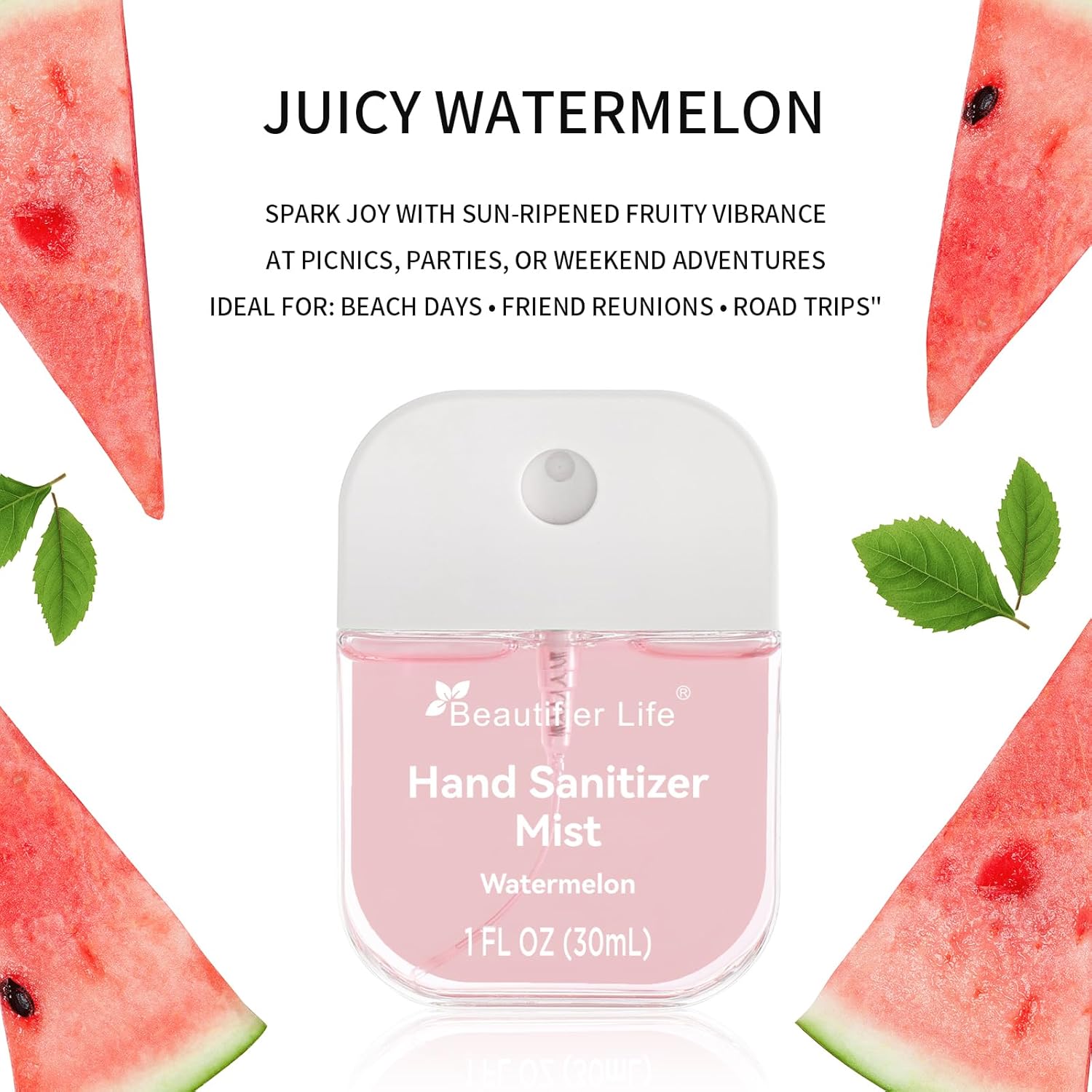 Beautifier Life Mini Portable Hand Sanitizer Spray (3-Pack) - Pocket-Sized 1 Fl Oz Travel, Ultra-Soothing 70% Alcohol Formula, Power Mist, No-Rinse Fast-Dry - Ocean Watermelon Cucumber - Image 6