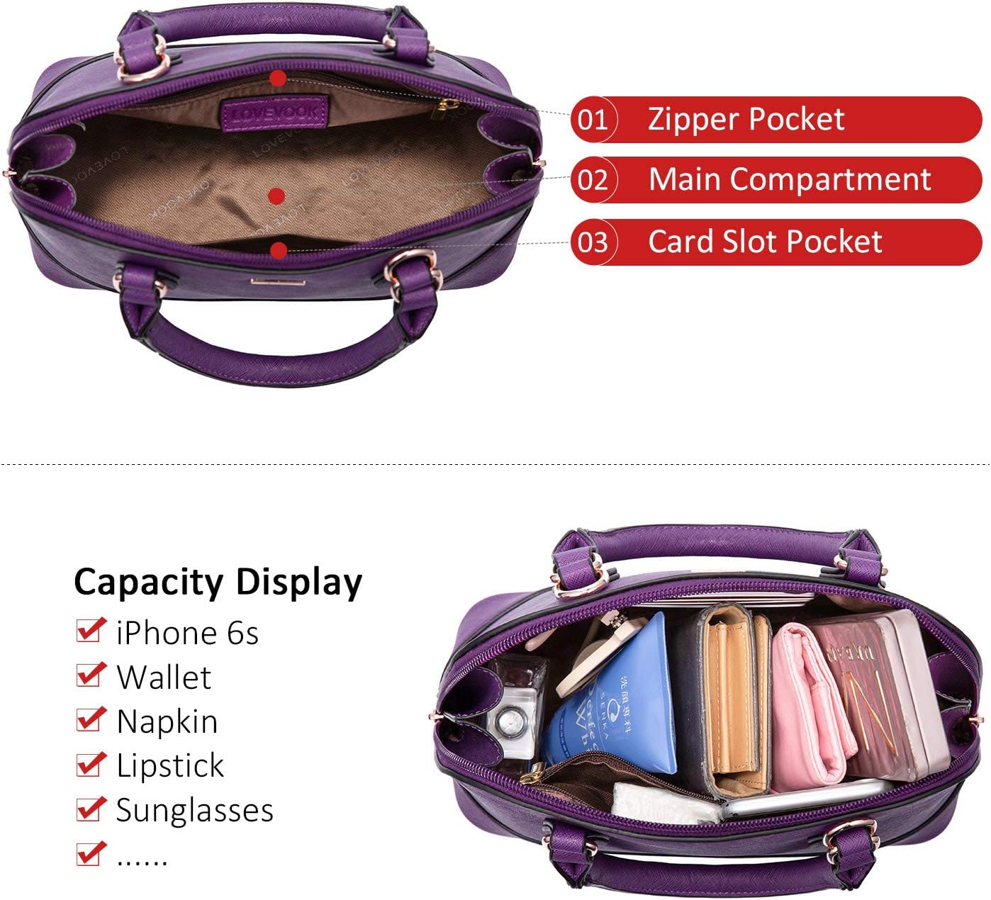 LOVEVOOK Purse for Women Crossbody Bags Classic Double Zip Top Handle Dome Satchel Bag - Image 7