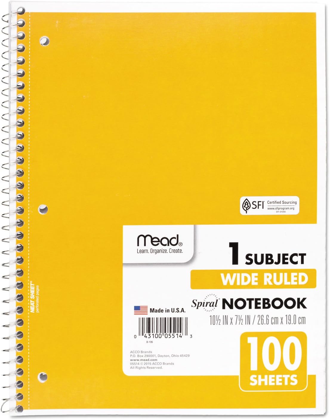 Mead Spiral Notebook, 1 Subject, Wide Ruled Paper, 100 Sheets, 10-1/2" x 8", Color Selected For You, 1 Count (05514) - Image 7