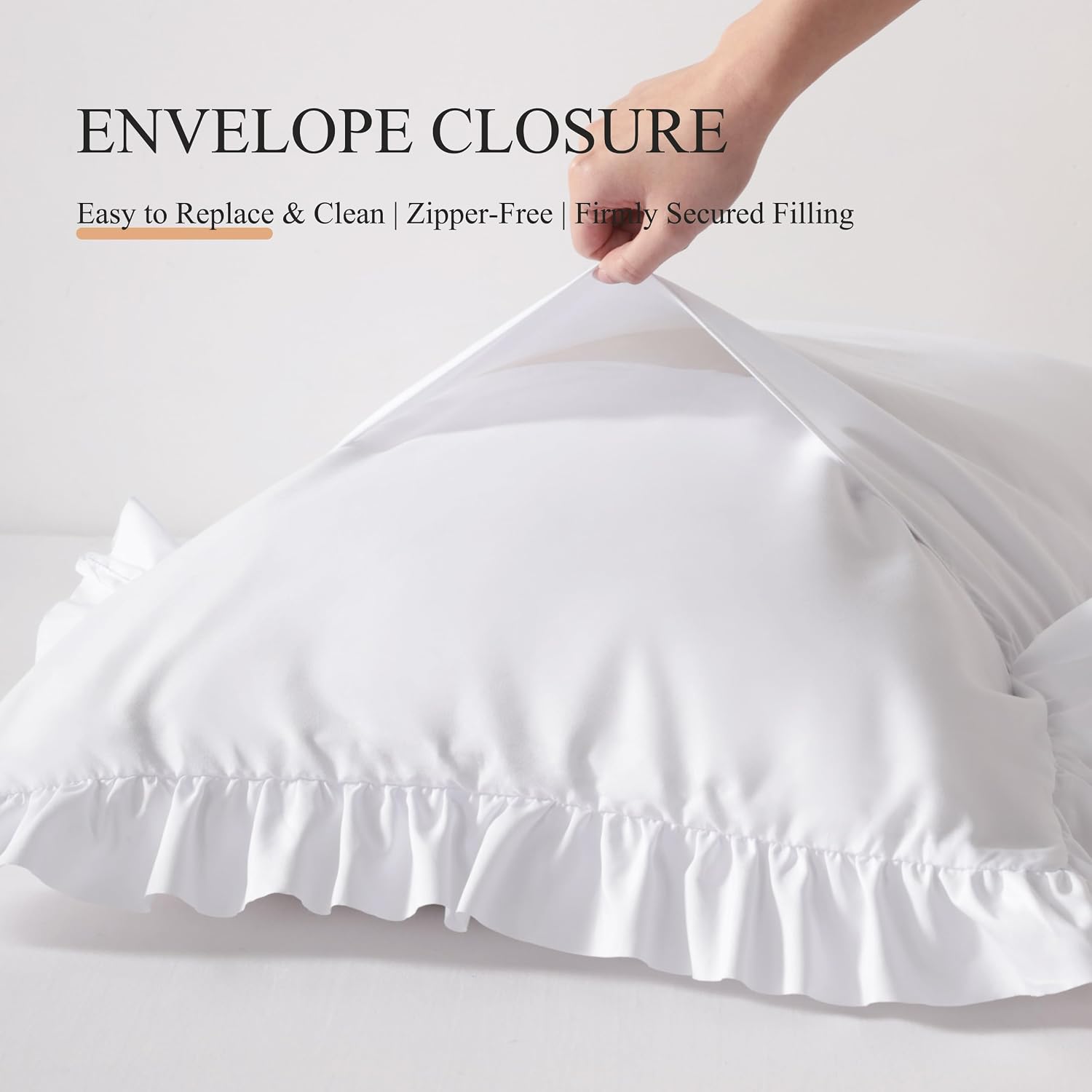 Ruffled Pillowcases, Standard Pillow Shams 20x26 Set of 2, Brushed Microfiber with Envelope Closure, Soft Wrinkle-Resistant, White - Image 7
