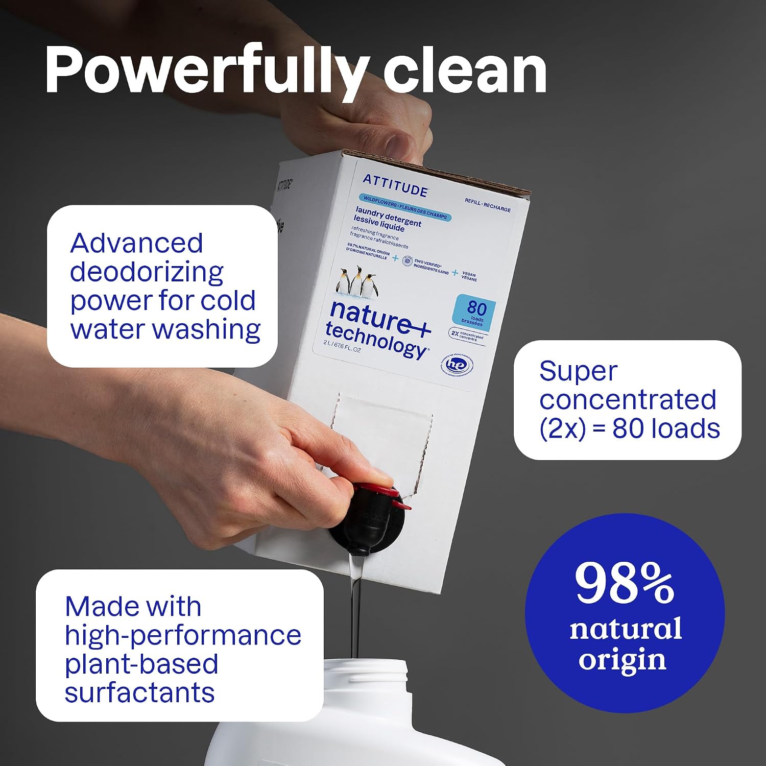 ATTITUDE Liquid Laundry Detergent Refill, EWG Verified, HE Compatible, Plant-Based & Vegan, Natural Laundry Soap, Wildflowers Scent, 80 Loads, 67.6 Fl Oz - Image 4