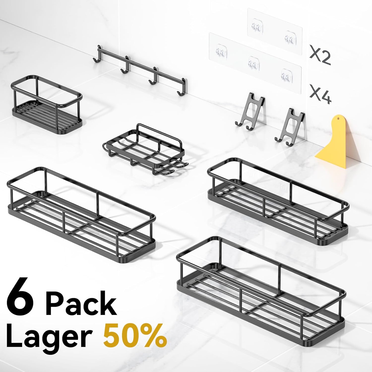 YASONIC Shower Caddy Adhesive, 100% Rustproof Shower Organizer with Soap Holder, Large Capacity Shower Shelves for Inside Shower, No Drilling Bathroom Organizers and Storage for Home Decor 6 Pack - Image 3