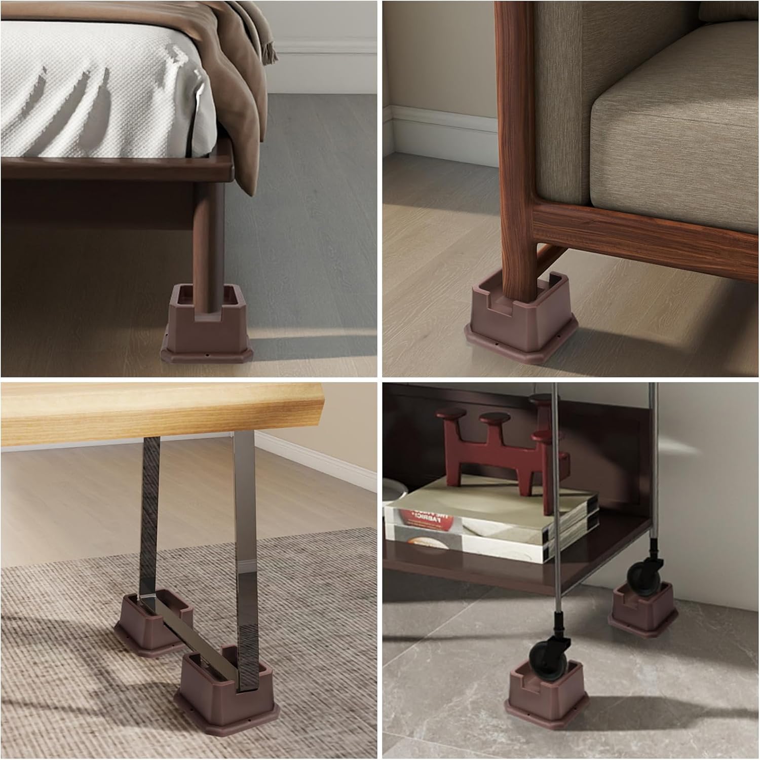 Adjustable Bed Furniture Risers Elevation in Heights Heavy Duty Risers for Both Posts and Wheels of Furniture Sofa Bed Couch Table (Brown 4 Pack, 2 Inch) - Image 6