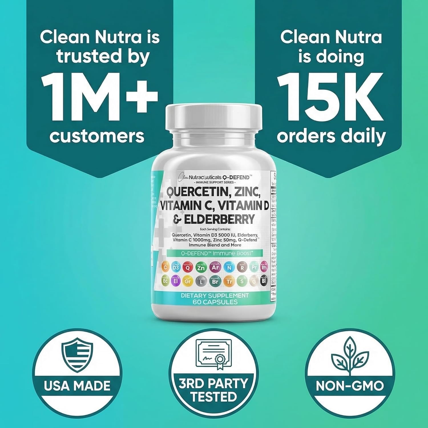 Q Defend Quercetin Supplement with Zinc Vitamin C Vitamin D Elderberry Turmeric Black Pepper Garlic Ginger Sea Moss Lysine Stinging Nettle Reishi Mushroom Immune Support 60 Capsules by Clean Nutra - Image 9