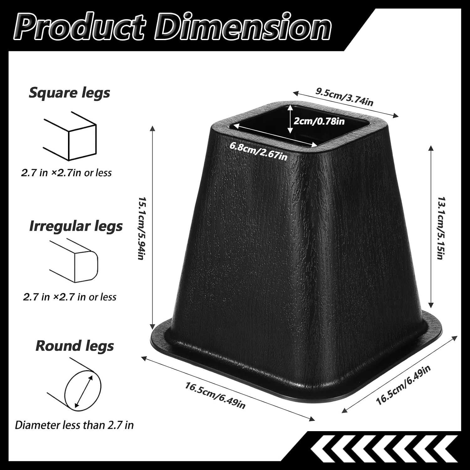 8 Pack 6 Inch Heavy Duty Bed Risers,Furniture Risers Stackable Black Couch Riser for Sofa, Chair, Cabinet, Desk, Supports up to 2200 Lbs per Leg - Image 3
