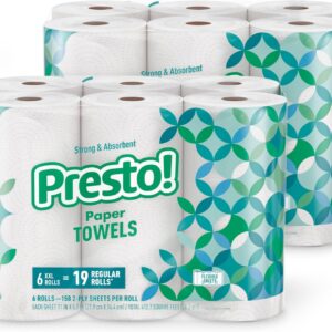 Amazon Brand – Presto! Ultra-Strong Premium Paper Towels, 158 Sheet Huge Roll – Flex-a-Size, 12 Rolls (2 Packs of 6), Equivalent to 38 Regular Rolls, White