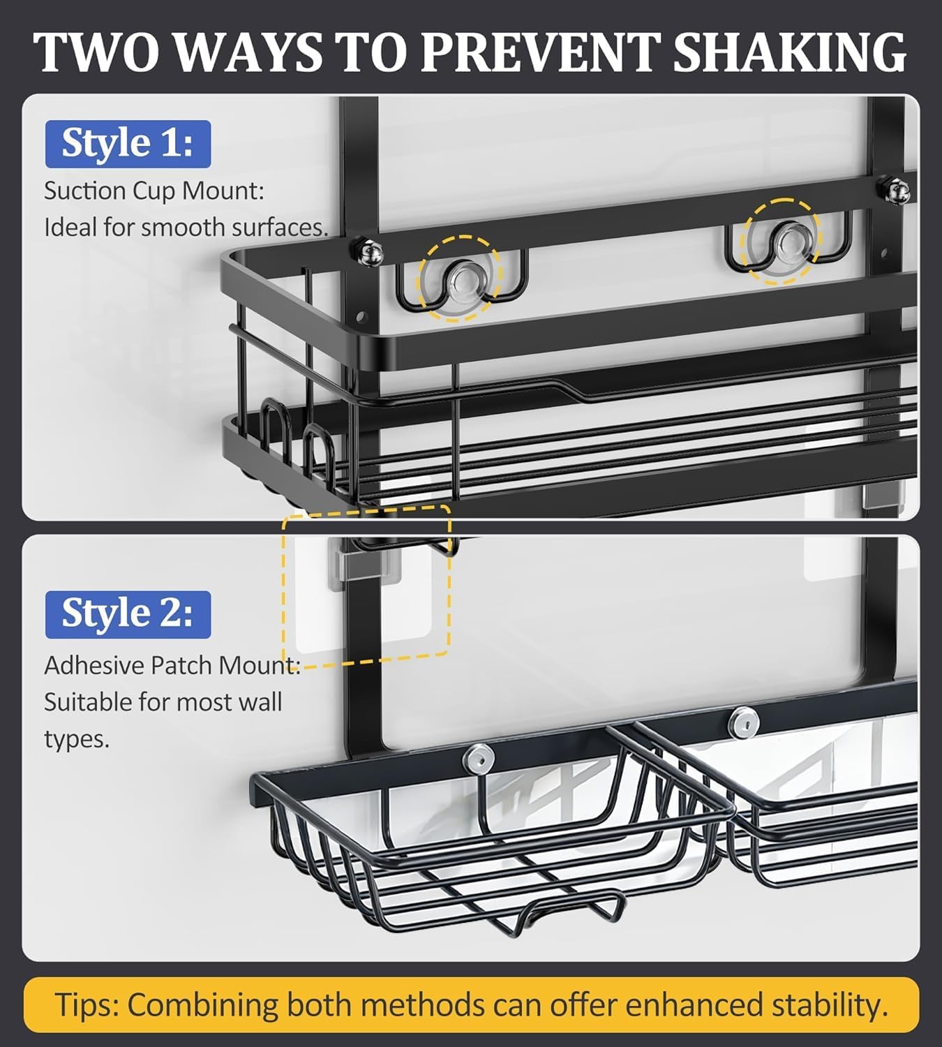 OMAIRA Shower Caddy Hanging Over the Shower Head - Rustproof Shower Organizer Hanging with Soap Scrub Holder, Non-Slip Stainless Steel Bathroom Storage Rack & Shelves, No Drilling, Black - Image 7