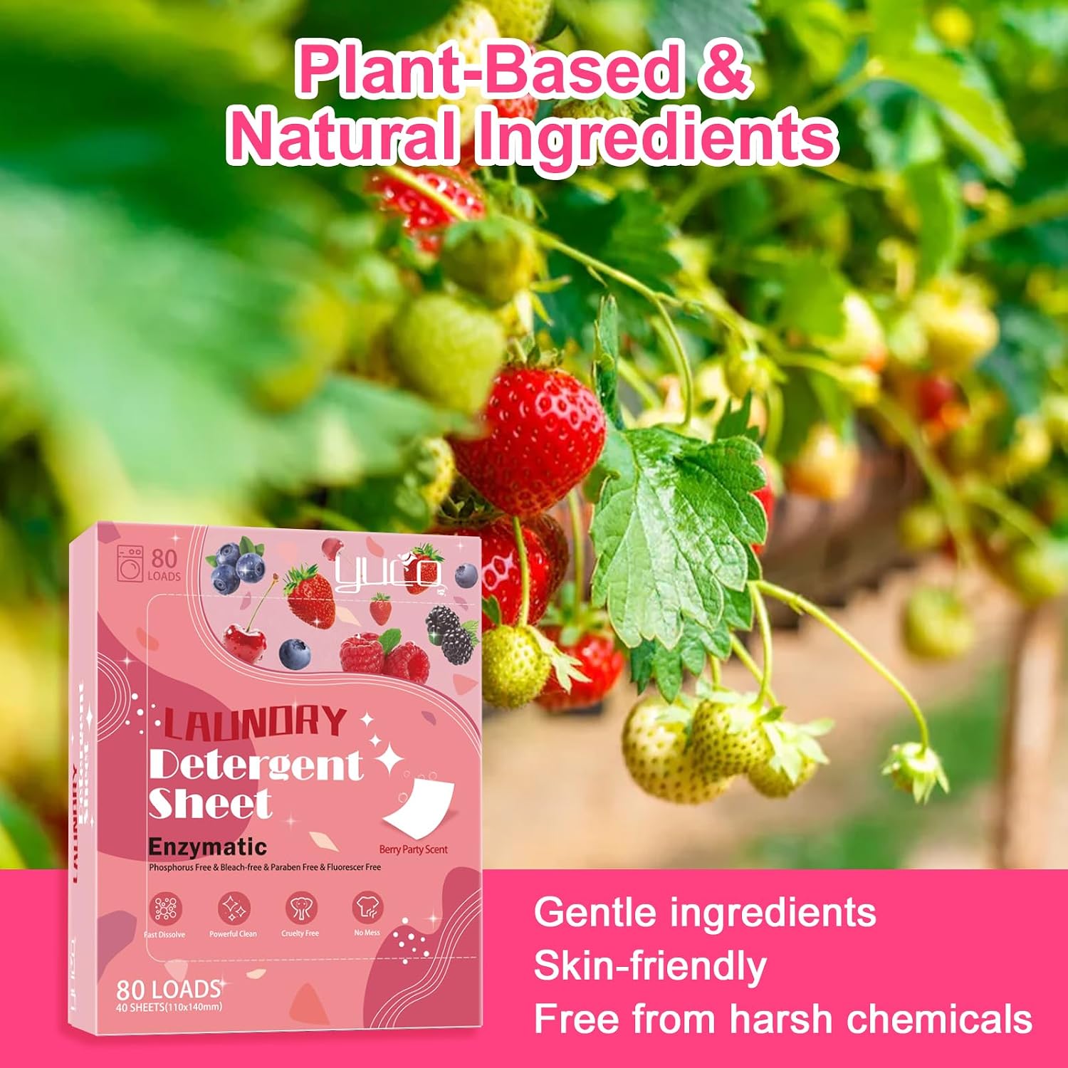 YUCO Laundry Detergent Sheets Berry Scent 80 Loads Eco Laundry Soap Washer Sheet, Liquidless Washing Detergent Sheets for Laundry for Travel, Plastic Free, Hypoallergenic - Image 5