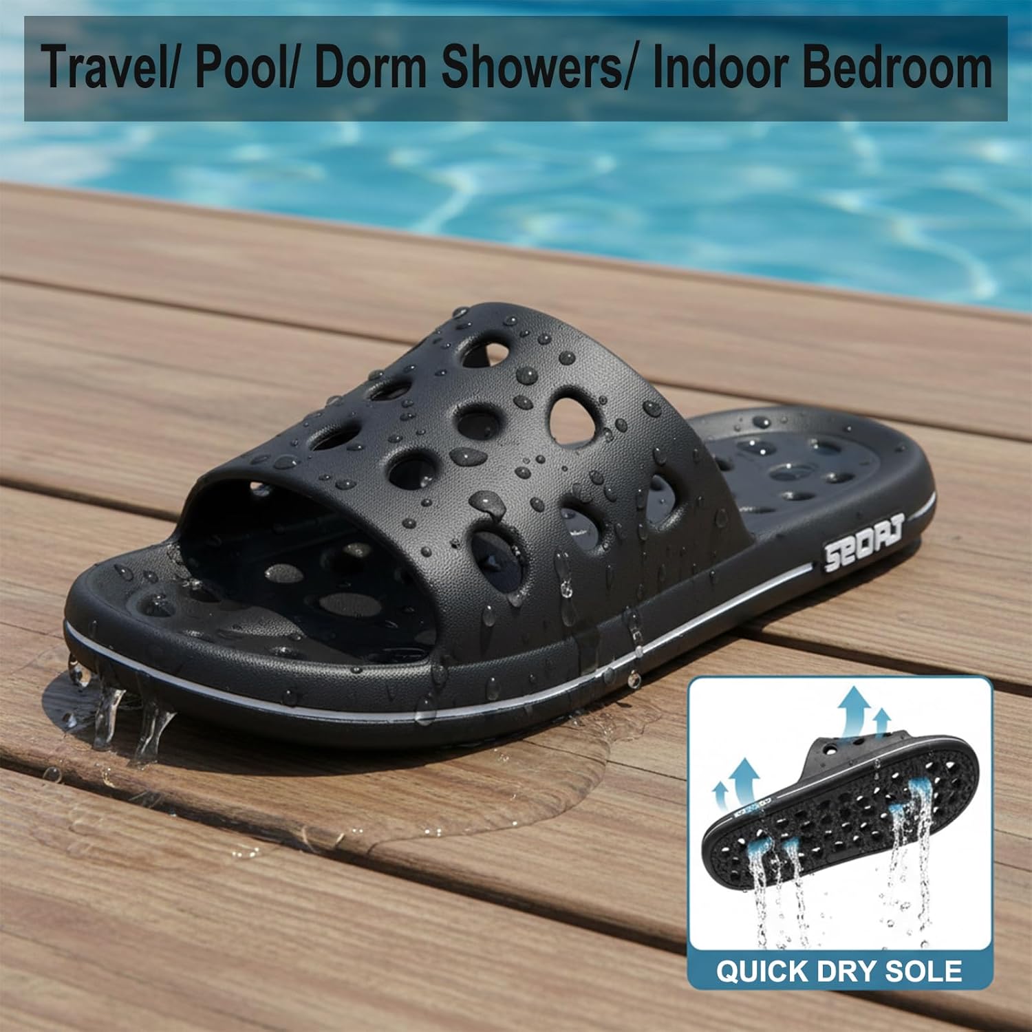FINLEEO Shower Sandals with Drainage Holes - Quick Drying Bathroom & Gym Slippers for Men and Women - Image 3