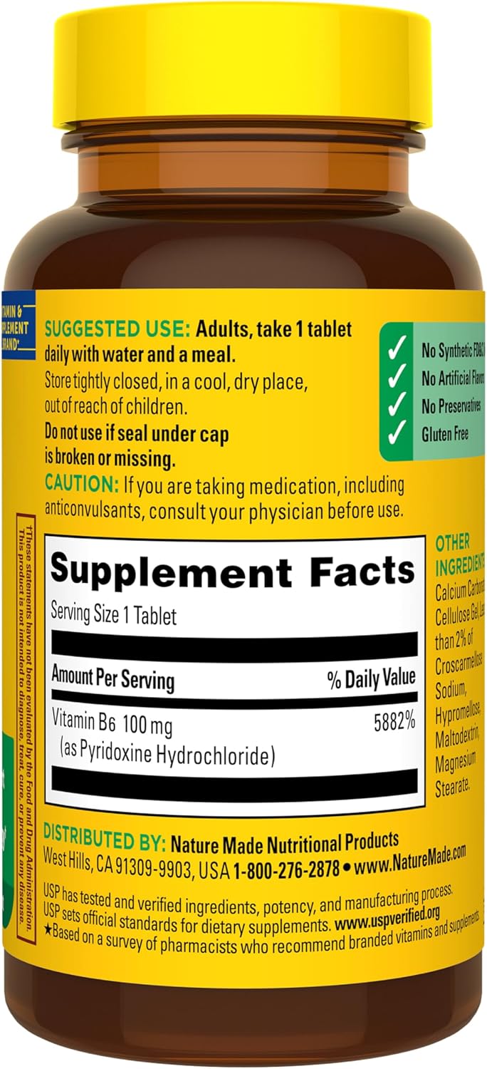 Nature Made Vitamin B6 100mg, B6 Vitamins for Energy Metabolism Support, 100 Tablets, 100 Day Supply - Image 8