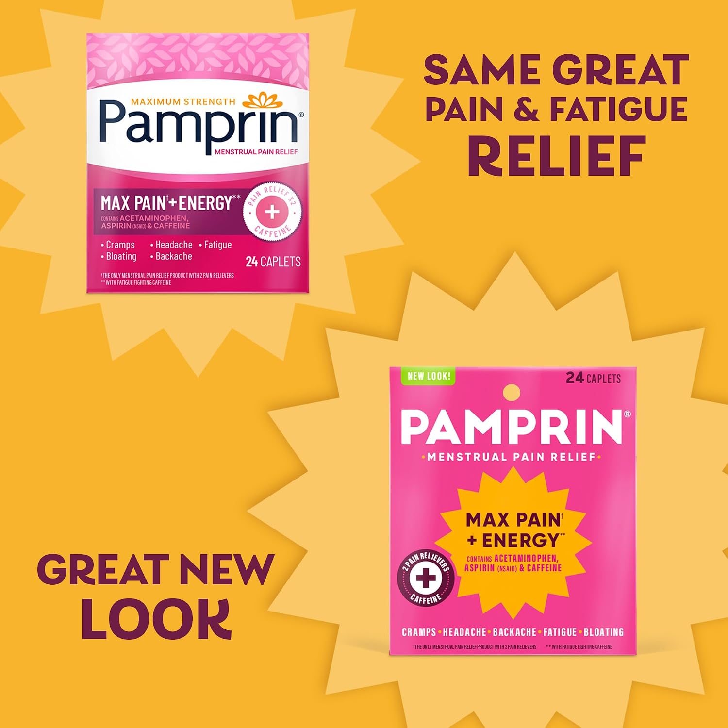 Pamprin Maximum Strength Max Pain and Energy Formula, Menstrual Period Symptoms Relief for Cramps, Bloating and Fatigue, 24 Caplets - Image 6