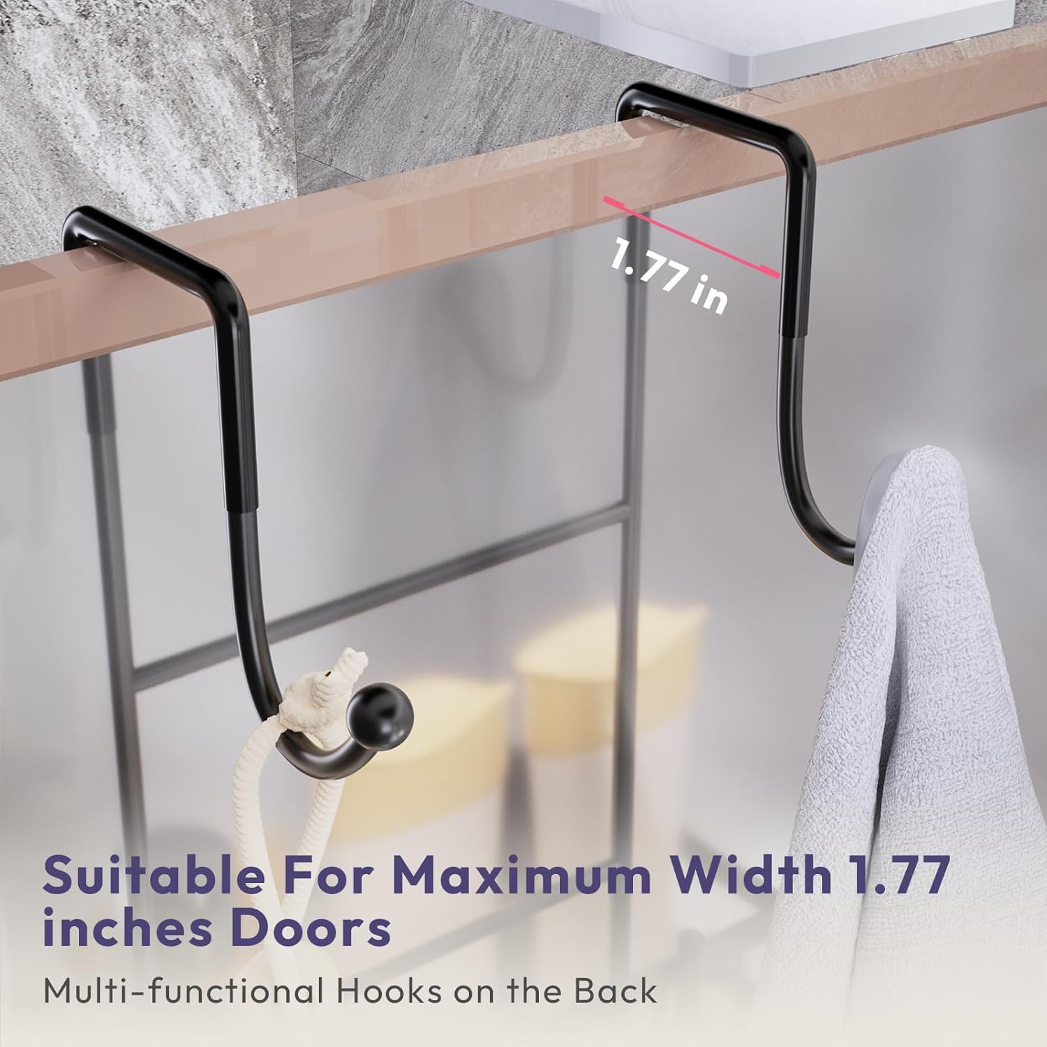 SWTYMIKI Over the Door Shower Caddy Hanging with Double Soap Holder, Hanging Shower Organizer with 16 Hooks, No Drilling Shower Shelves Over Door, Bathroom Rack and Storage, Black - Image 7