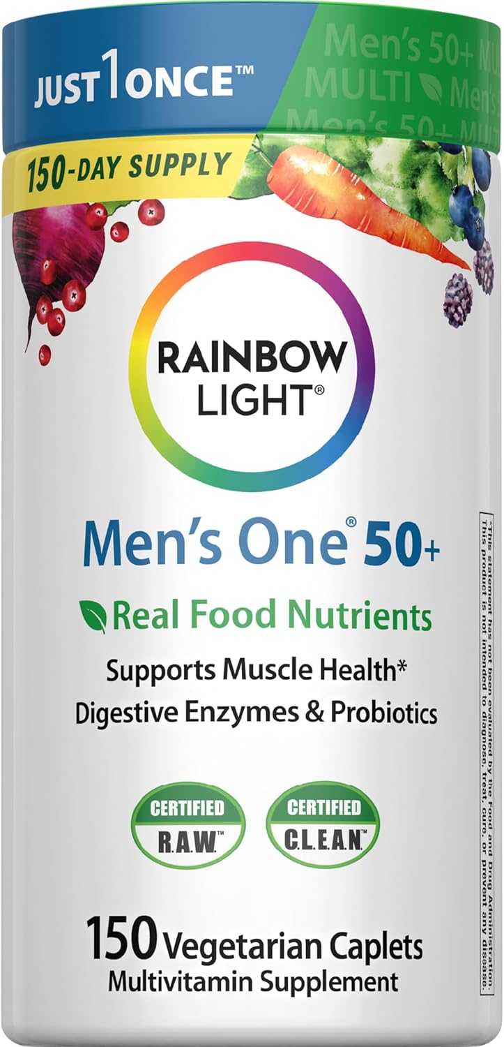 Rainbow Light Mens Multivitamin One + for 50 Plus | 150 Caplets | Supports Muscle Health | with Vitamins C, D, and Zinc | Real Food Nutrients, Digestive Enzymes & Probiotics - Image 2