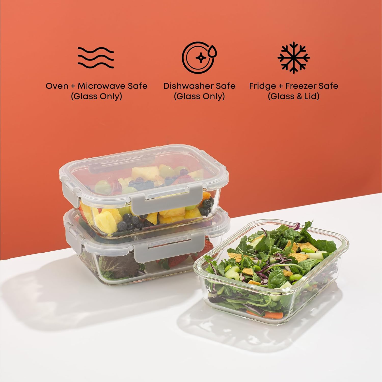 JoyJolt Glass Food Storage Containers with Lids. 5 Pack Glass Meal Prep Containers Reusable 35oz Single Compartment Airtight Container Set. Lunch Containers for Adults and Kitchen Storage Containers - Image 6