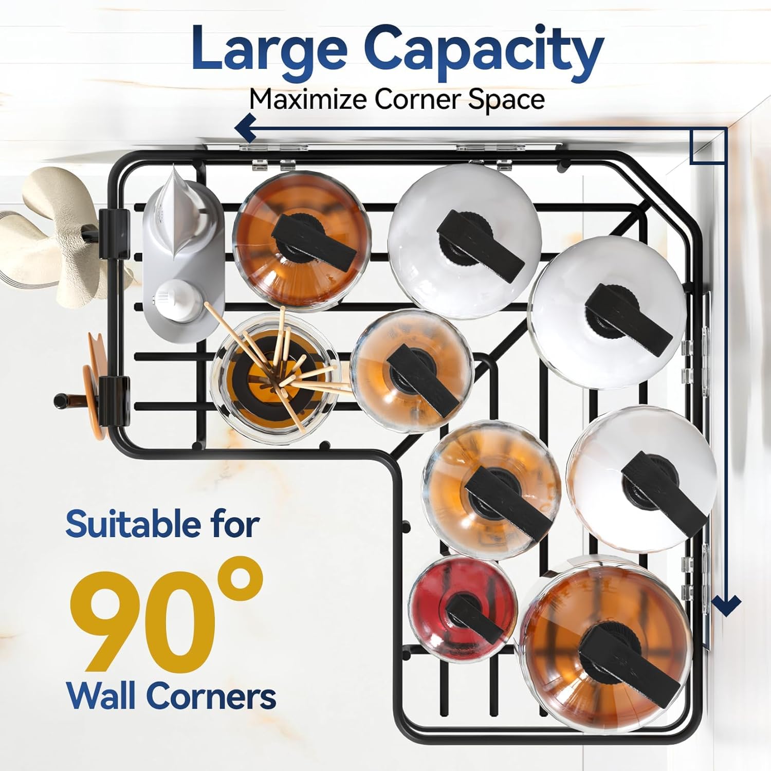YASONIC Corner Shower Caddy, 5-Pack Adhesive Rustproof Stainless Steel Shower Organizer with Soap Holder, No Drilling Shower Shelf for Inside Shower, Dorm, Renters, Black - Image 4