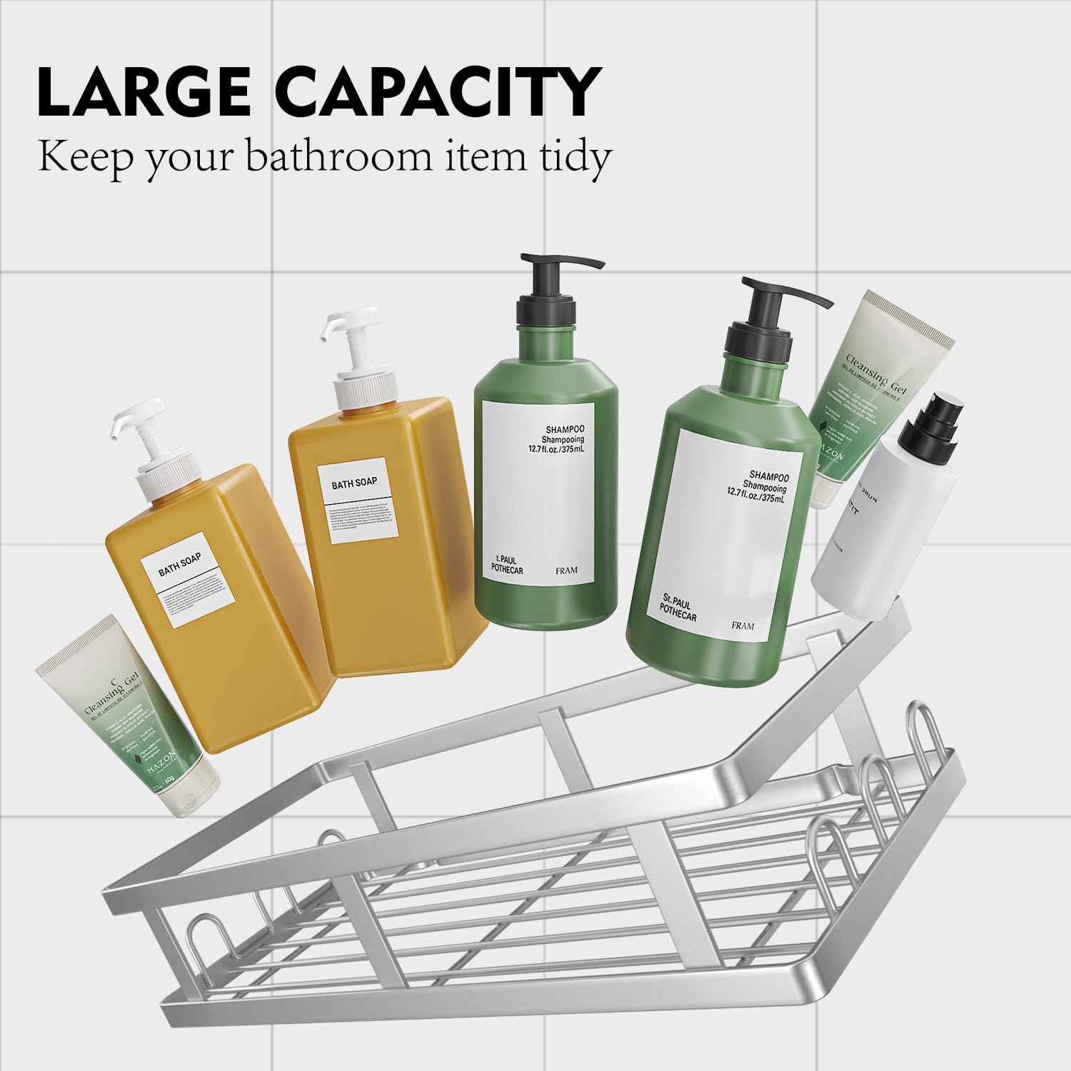 Youvip Shower Caddy 6 Pack, Adhesive Shower Shelves with Soap Holder, No Drilling Rustproof Large Capacity Bathroom Organizers and Storage, Silver - Image 6