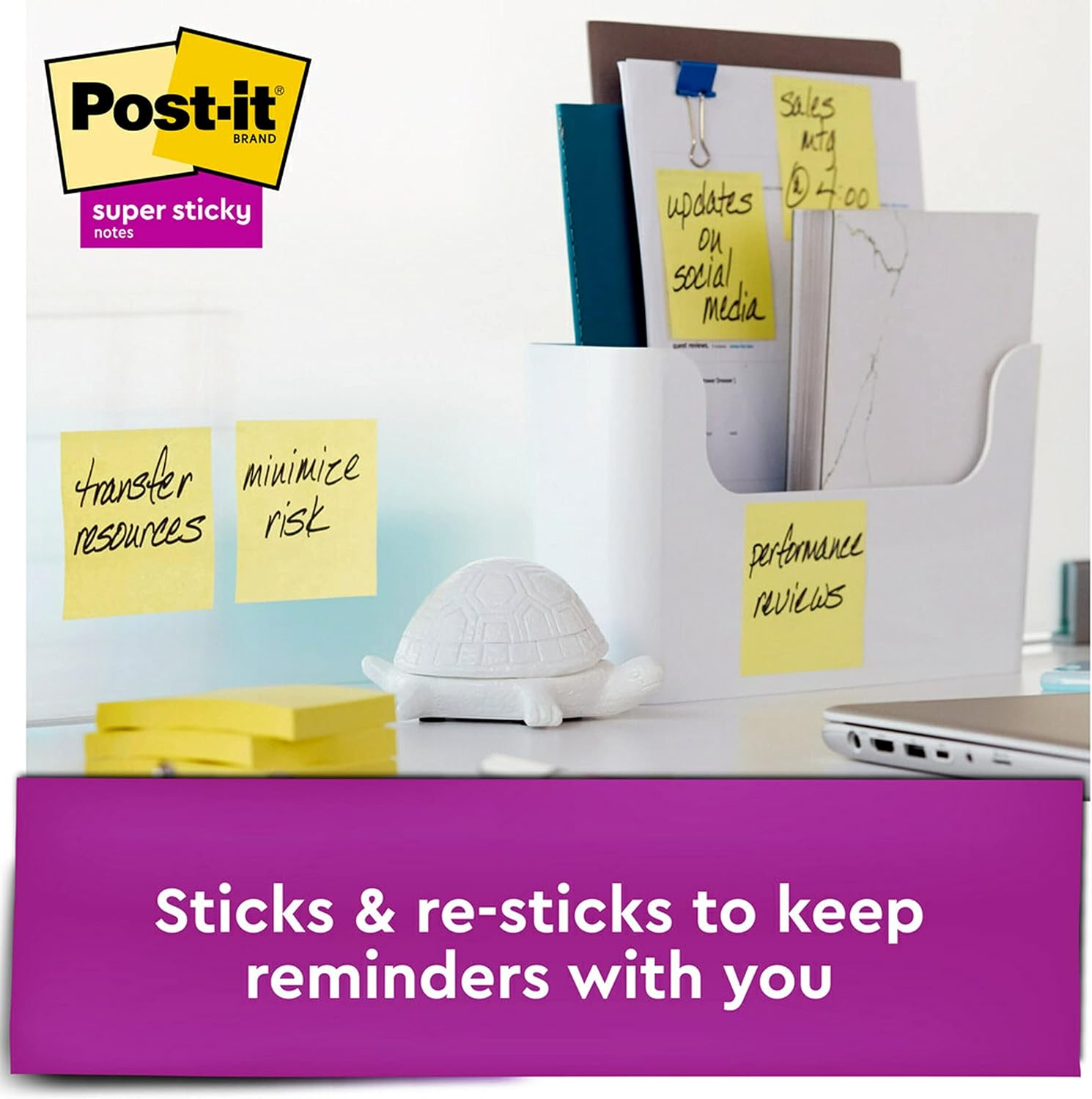 Post-it Super Sticky Notes, 12 Sticky Note Pads, 3 x 3 in., School Supplies, Office Products, Sticky Notes for Vertical Surfaces, Monitors, Walls and Windows, Canary Yellow - Image 4