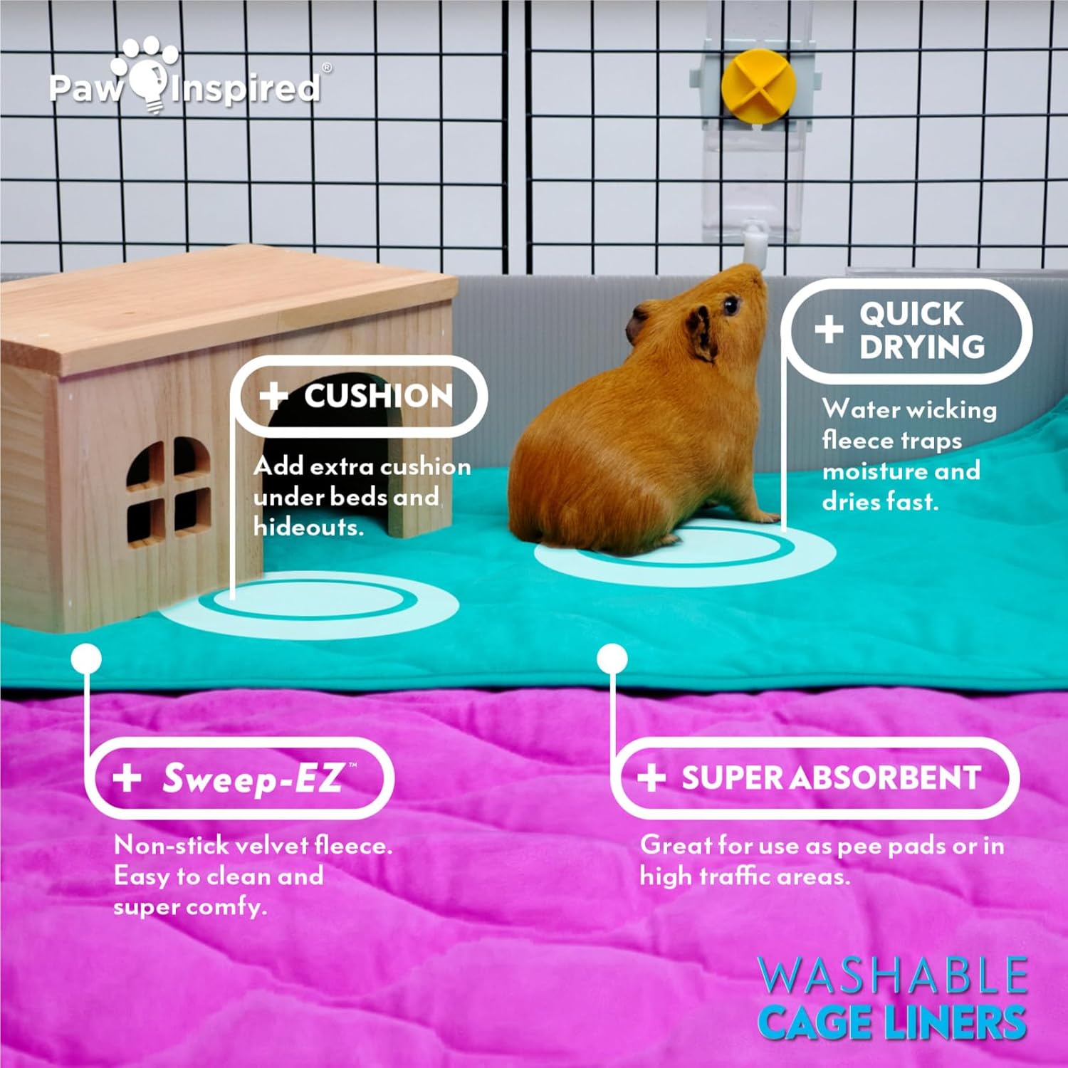 Paw Inspired Guinea Pig Cage Liners | Washable Fleece Bedding with Waterproof Bottom | Super Absorbent Pee Pad or Pet Bed Mat for Guinea Pigs, Ferrets, Rabbits, Hamsters, Small Animals (C&C 2x1, Gray) - Image 7