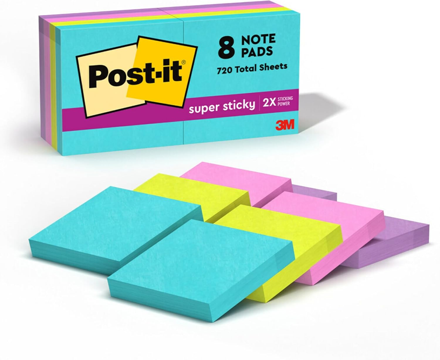 Post-it Super Sticky Notes, 8 Sticky Note Pads, 1.875 x 1.875 in., School Supplies, Office Products, 2X the Sticking Power, Supernova Neons Collection - Image 2