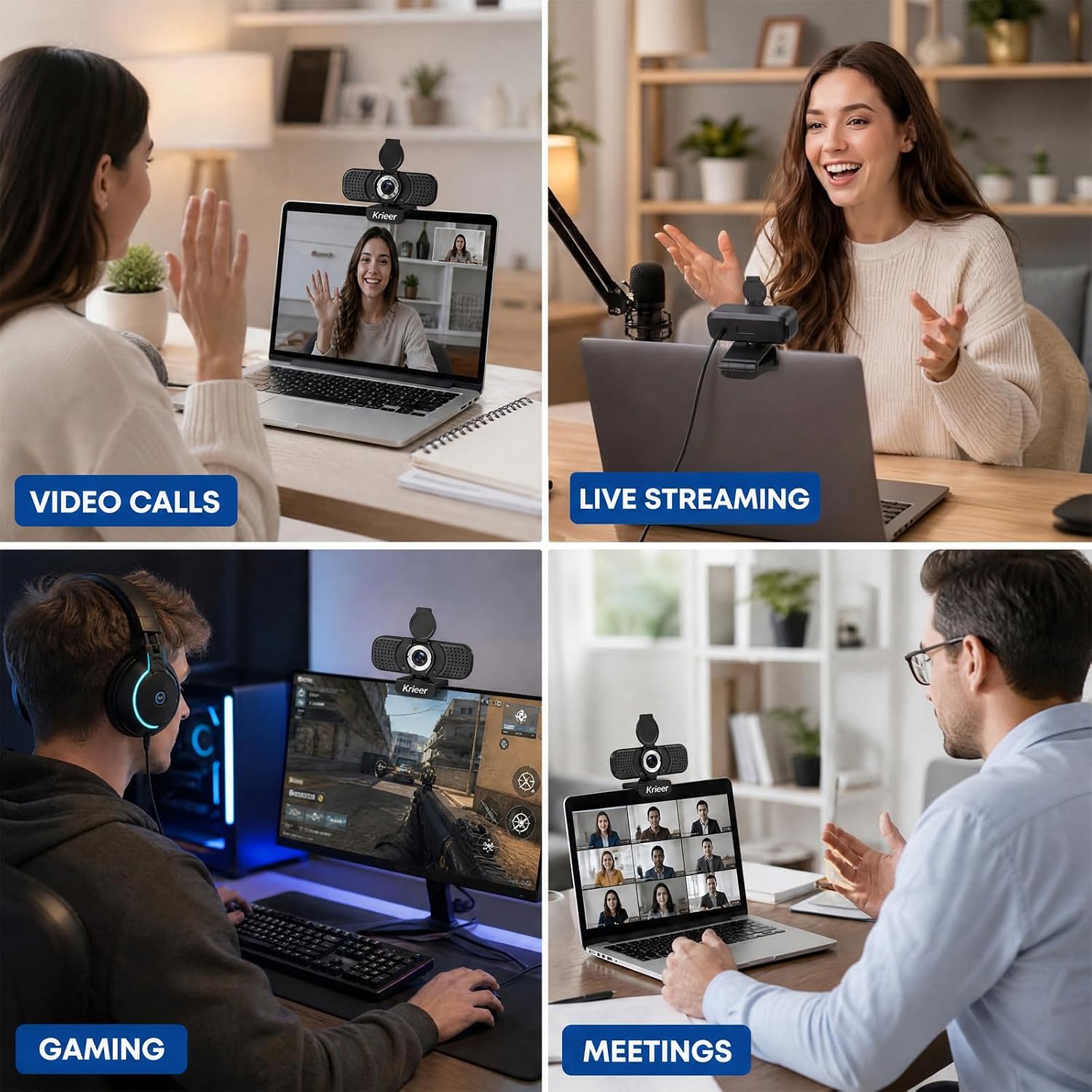 1080P HD Webcam with Dual Mics &Rotatable Tripod,Privacy Cover for Pc/Laptop, Usb Computer Camera Plug & Play with Auto Light Correction for Video Calls, Live Streaming Gaming & Online Meetings - Image 9