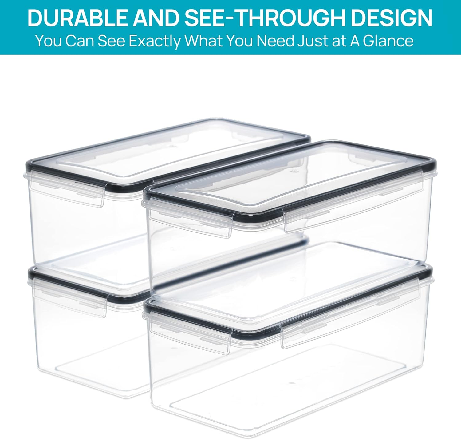 Vtopmart Airtight Food Storage Containers with Lids 4PCS Set 3.2L, Plastic Spaghetti Canisters for Pasta organizer, BPA Free Air Tight Kitchen Pantry Organization - Image 6