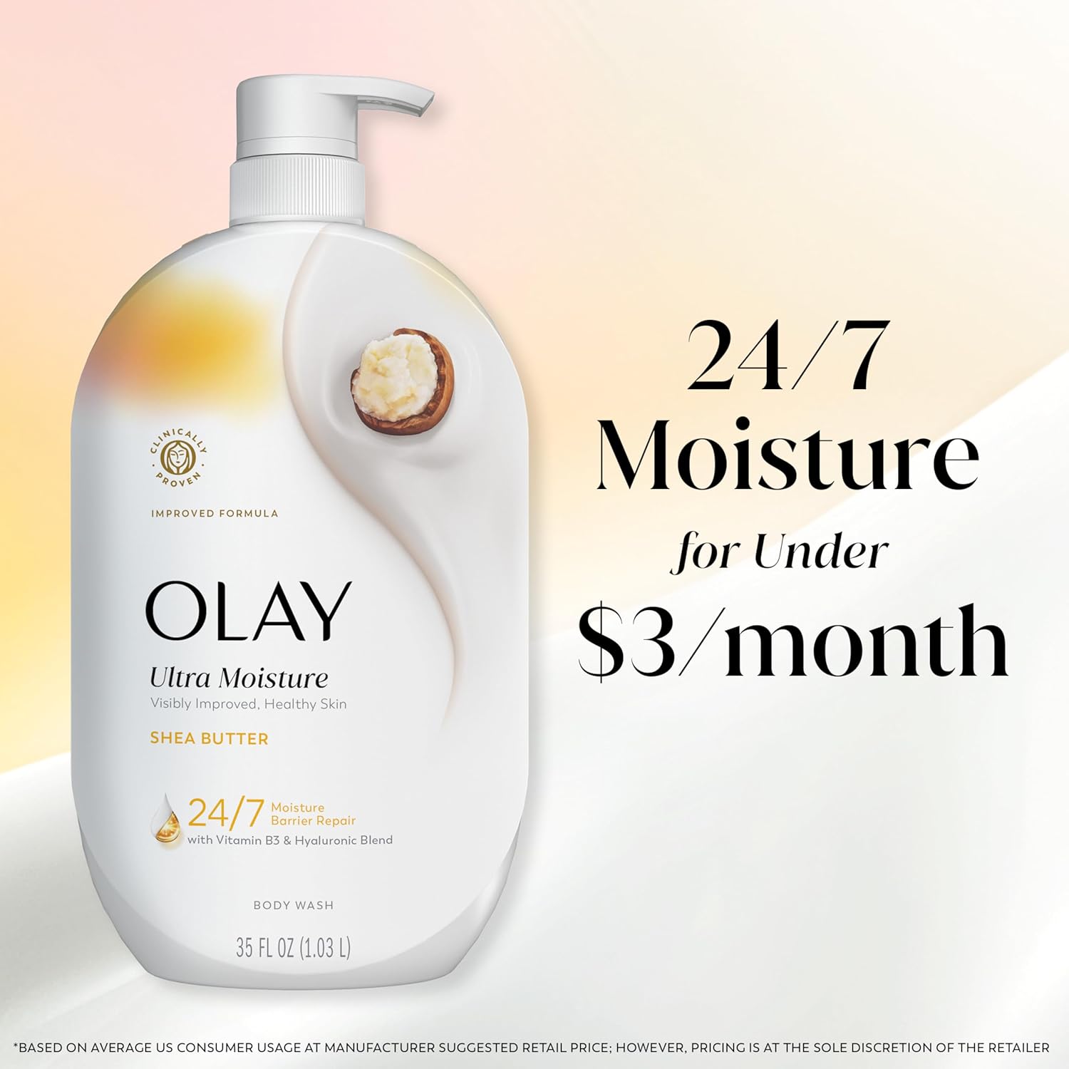 Olay Body Wash for Women, Ultra Moisture, 24/7 Moisture Barrier Repair, Hydrating Formula for Visibly Healthy Soft Skin, Vitamin B3 & Hyaluronic Blend, For All Skin Types, Shea Butter Scent, 35 fl oz - Image 9