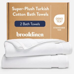 Brooklinen Super-Plush 100% Turkish Cotton Bath Towels – Set of 2-770 GSM, Highly Absorbent, Machine Washable, Perfect Bath Towel Set for Home & Bathroom (30″ x 58″, Solid White)