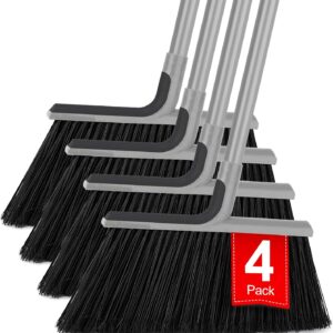 KeFanta 4 Packs Outdoor Broom Heavy Duty with 55″ Long Handle, Commercial Brooms for Sweeping Indoor Courtyard Restaurant Garage Patio Decks Mall Market Kitchen Office Lobby Shop