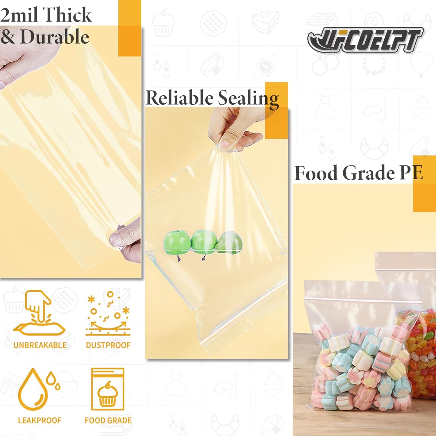 UFCOELPT-11×14 Large Plastic Reclosable Bags 100 Count, 2 mil, 1.5 Gallon Size Zip Storage Bag for Household, Kitchen, Clothing, Arts&Crafts Packing and Shipping - Image 7