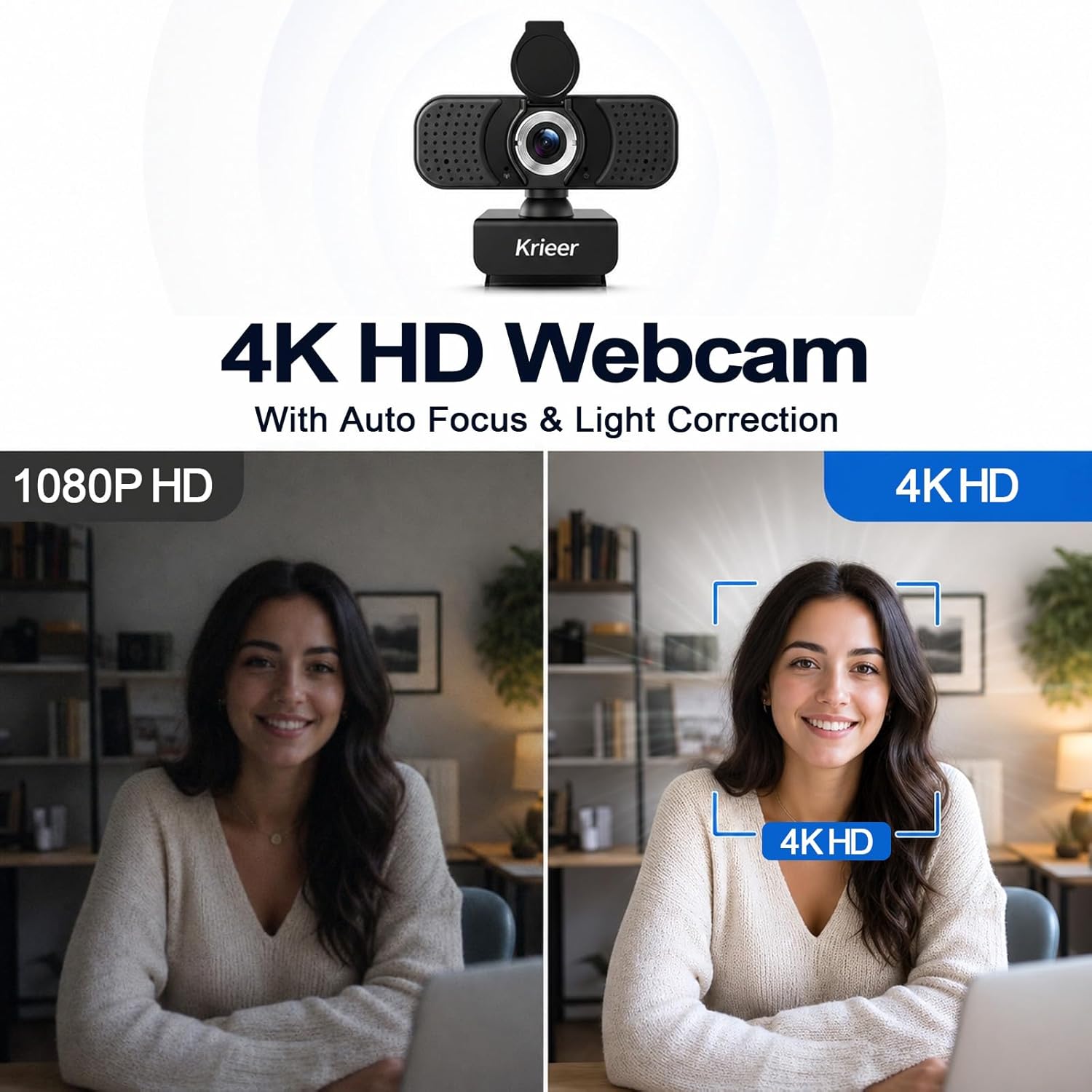 1080P HD Webcam with Dual Mics &Rotatable Tripod,Privacy Cover for Pc/Laptop, Usb Computer Camera Plug & Play with Auto Light Correction for Video Calls, Live Streaming Gaming & Online Meetings - Image 3