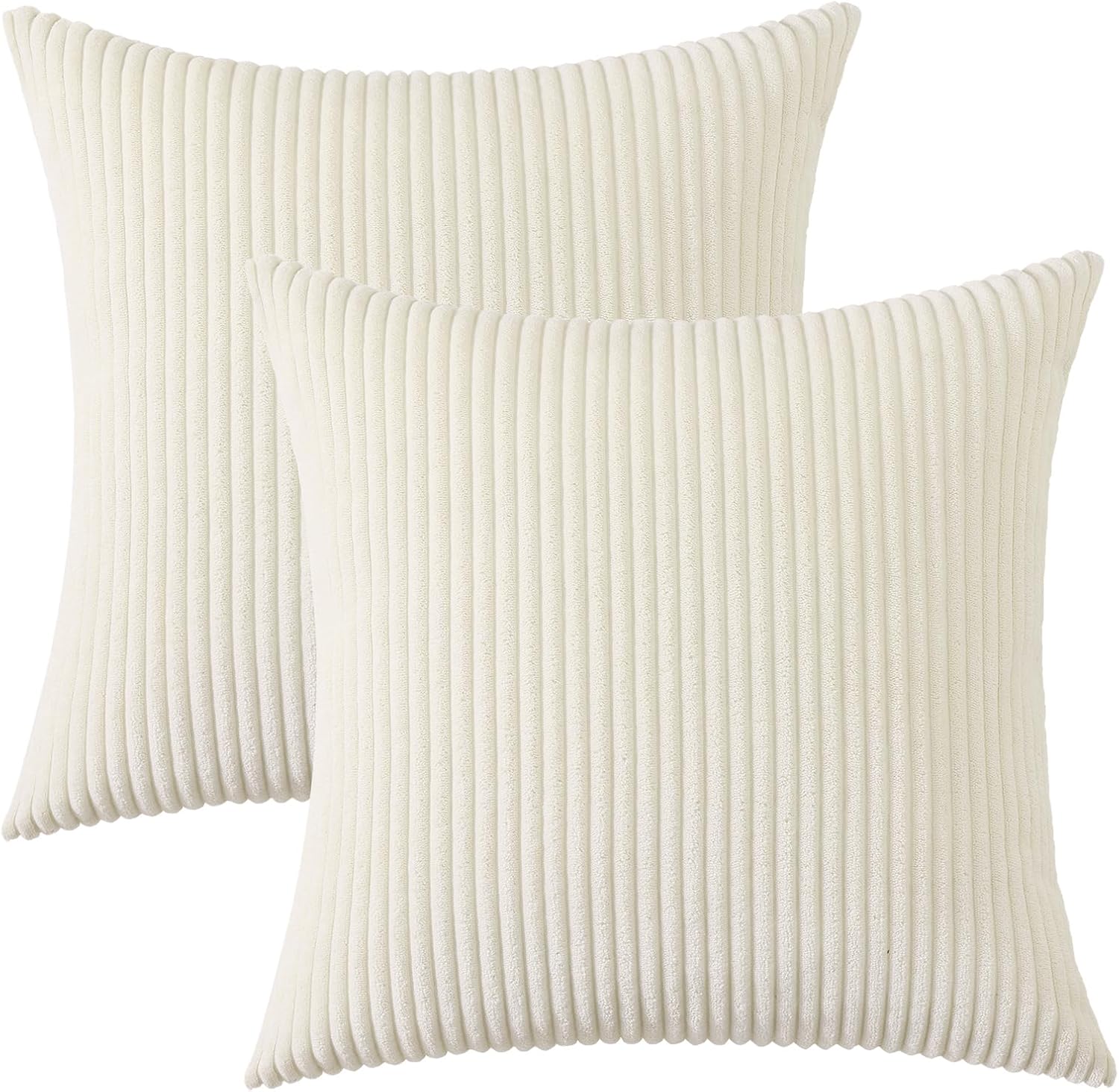 Mecatny Corduroy Summer Decorative Throw Pillow Covers 18x18 Set of 2 for Sofa Living Room, Soft Neutral Boho Couch Pillow Covers for Home Decor, Cream White - Image 9