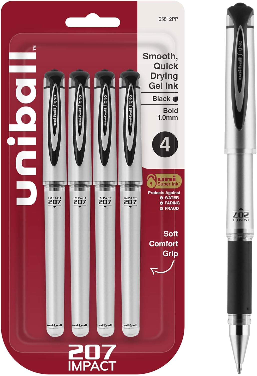 uni-ball Signo 207 Impact Stick Gel Pen, 4 Black Pens, 1.0mm Bold Point Gel Pens, Smooth Writing, Archival-Quality Ink, Acid-Free, Superior Comfort - Image 2