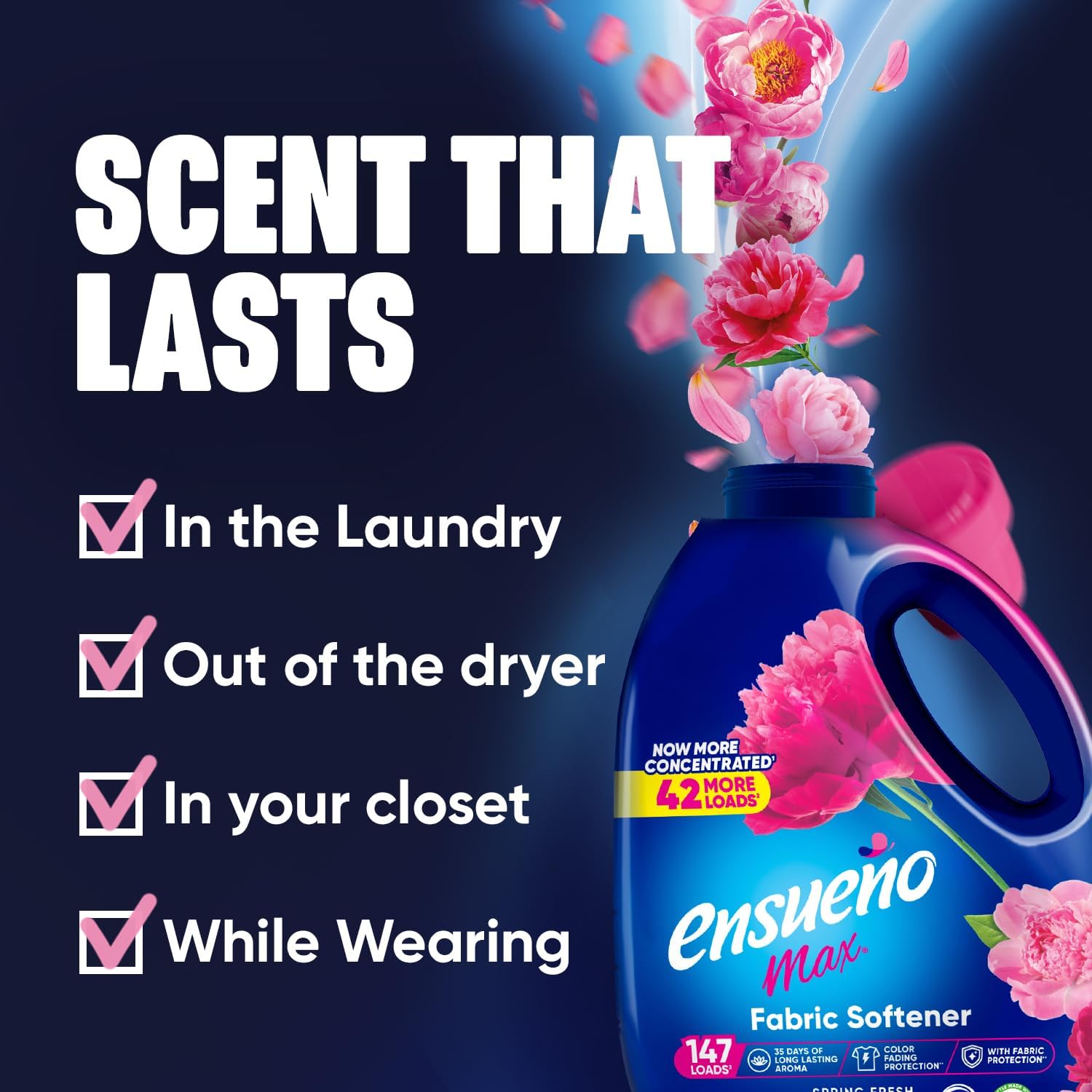 Ensueño Max Liquid Fabric Softener - Spring Fresh Scent - 125 fl oz - Color-Safe Fabric Softener Liquid - Softens 147 Loads - Reduces Wrinkles & Static - Image 7