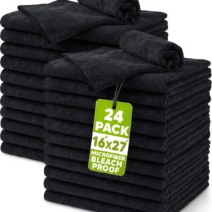 Utopia Towels Microfiber Bleach Safe Salon Towel 16 by 27 inches, 24 Pack Gym Hand Towels, Black