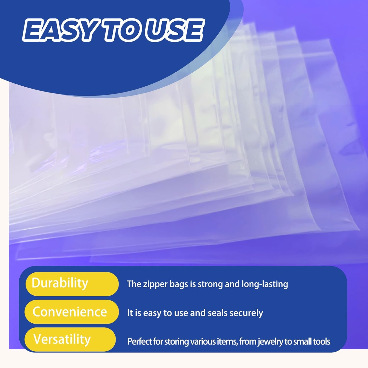 3 Gallon JUMBO Size Zip Storage Bags Bulk, 16" x 18" (100 Bags Total), Reusuable XXL Extra Large Heavy Duty Clear Bags with Sealable Zipper Top For Clothes, Travel, Moving - Image 8