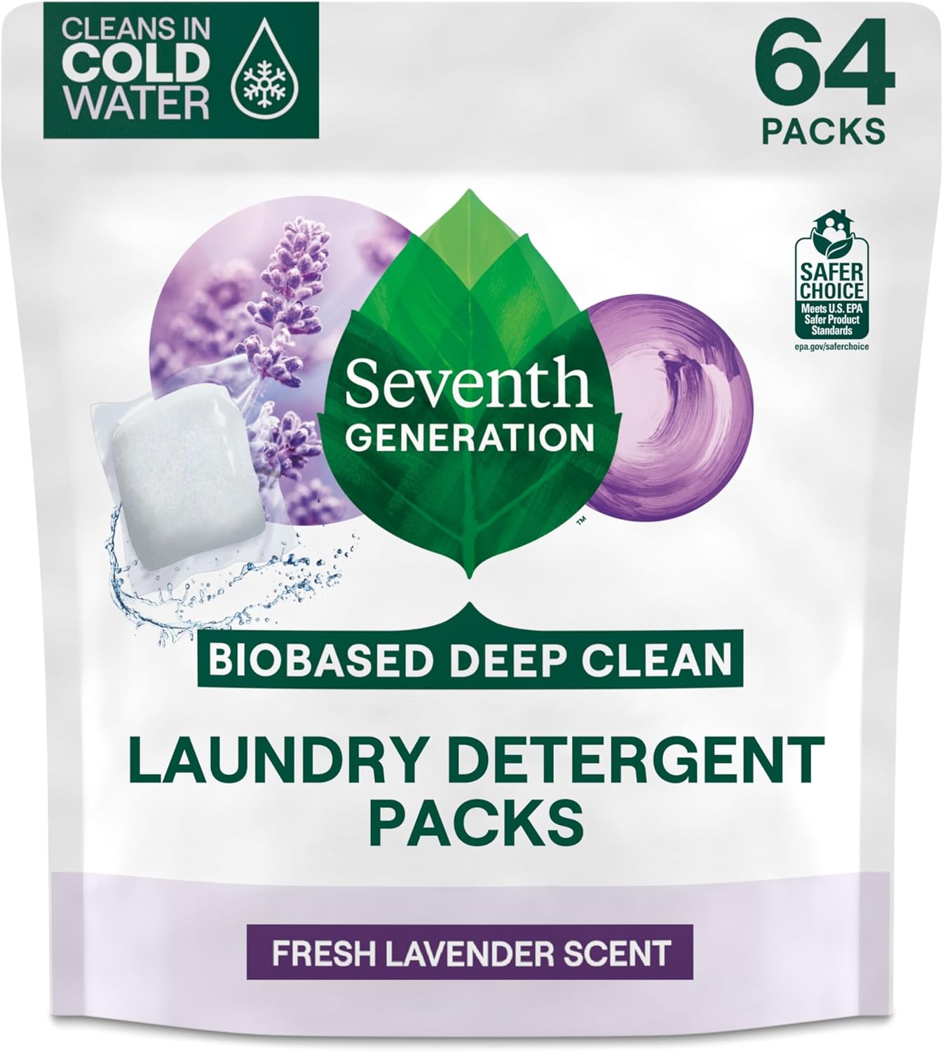Seventh Generation Laundry Detergent Packs, Lavender, Biobased Deep Clean, EPA Safer Choice Certified, 64 Count - Image 2