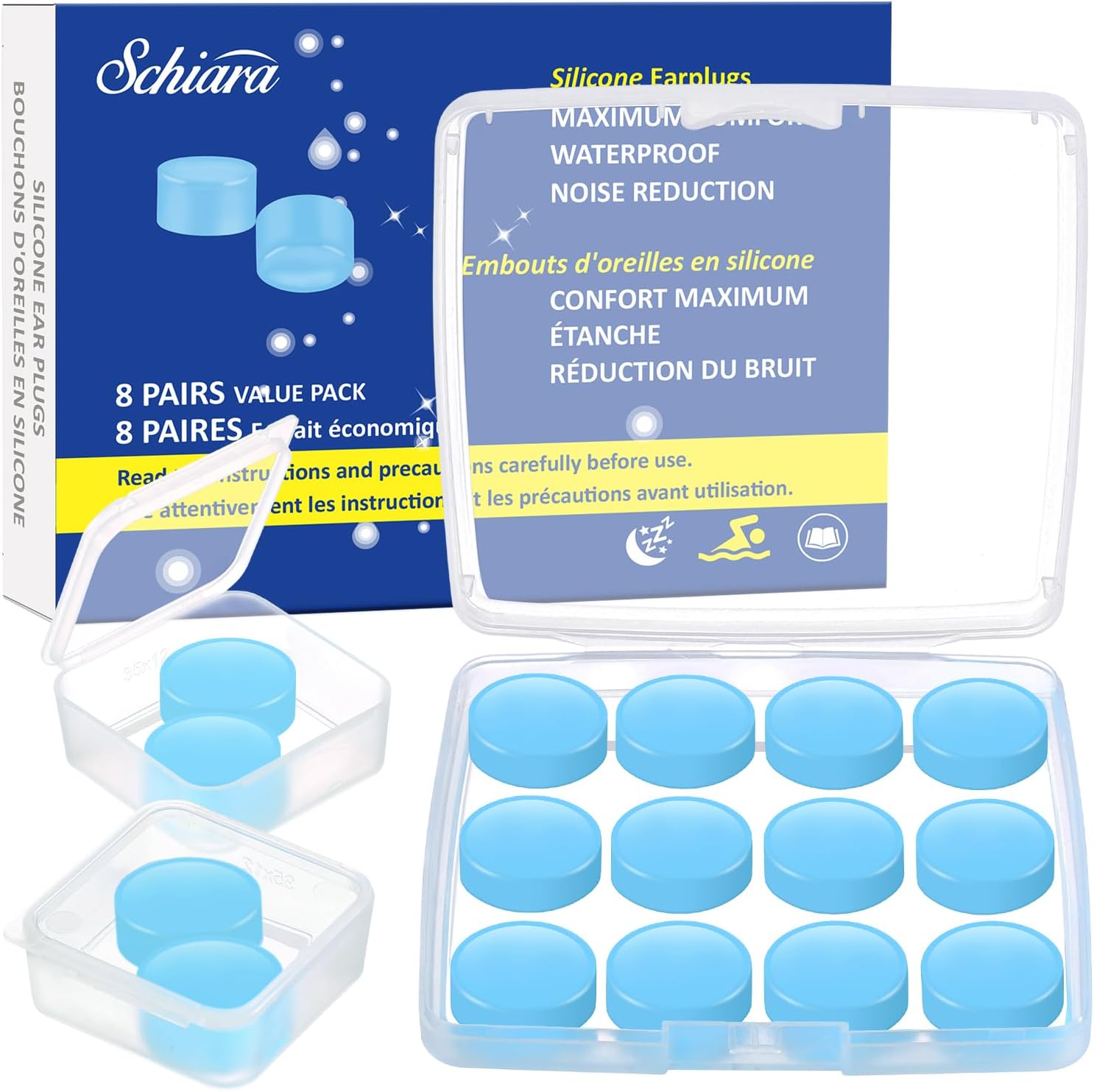 Ear Plugs for Sleeping, 16 Moldable Noise Cancelling Silicone Earplugs for Swimming, Snoring, Sleep and Studying, Blue - Image 2