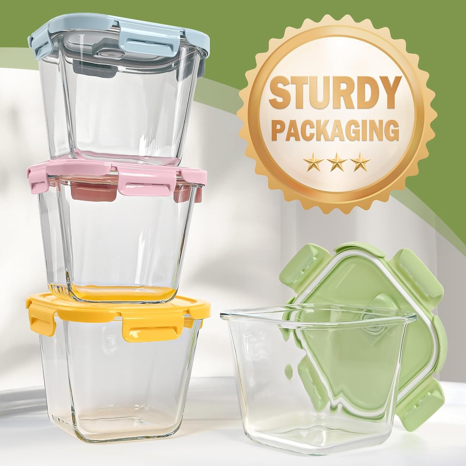 Glass Soup Containers with Lids - 4 Cup Borosilicate Glass Storage Containers, Freezer to Microwave Safe, Airtight Leak Proof, 32oz Square Soup Meal Prep Containers for Lunch Travel- 4 Pack - Image 8