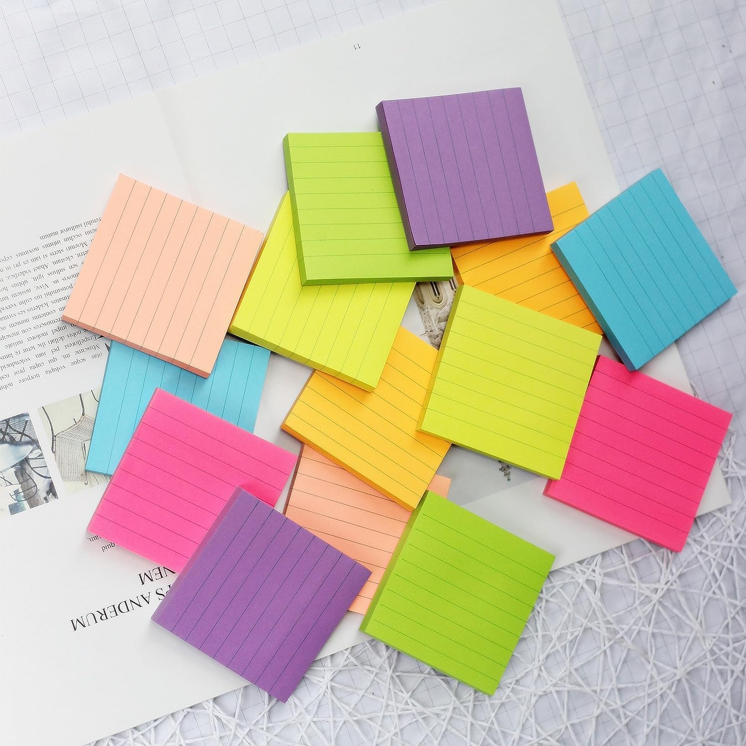 Early Buy Lined Sticky Notes 3x3 Inch, 14 Pads/Pack with Lines Notepads, 7 Bright Colors Self-Stick Pads, 80 Sheets/Pad, Total 1120 Sheets - Image 5