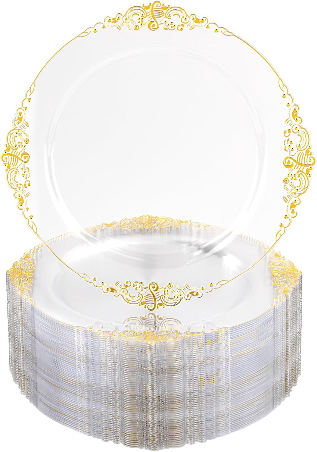 Nervure 100PCS Clear and Gold Plastic Plates - 10.25Inch Gold Disposable Plates - Heavyweight Dinner Plate for Wedding & Party - Image 2