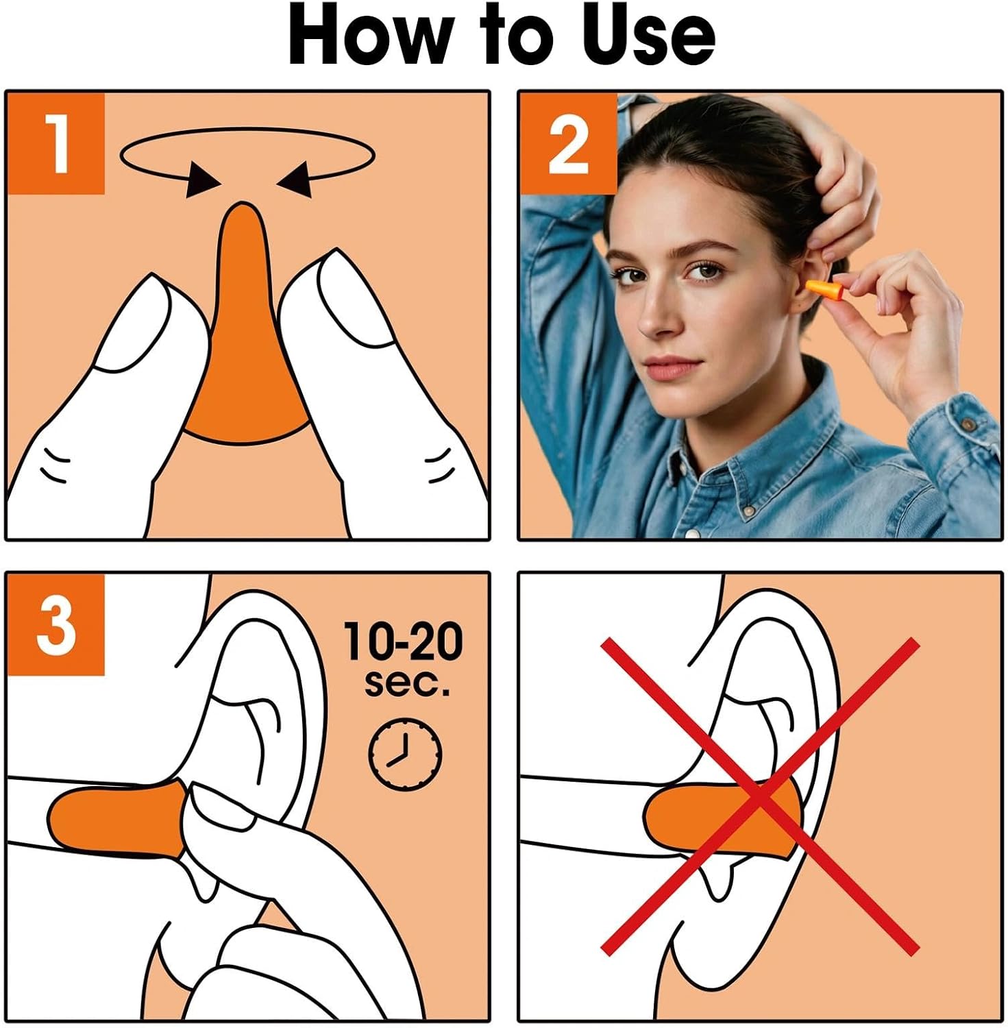 AZEN 100 Pairs Ear Plugs Bulk, NRR 32dB Soft Foam Ear Plugs for Sleeping Noise Cancelling, Earplugs for Concerts Shooting Swimming Noise Reduction (Orange) - Image 5