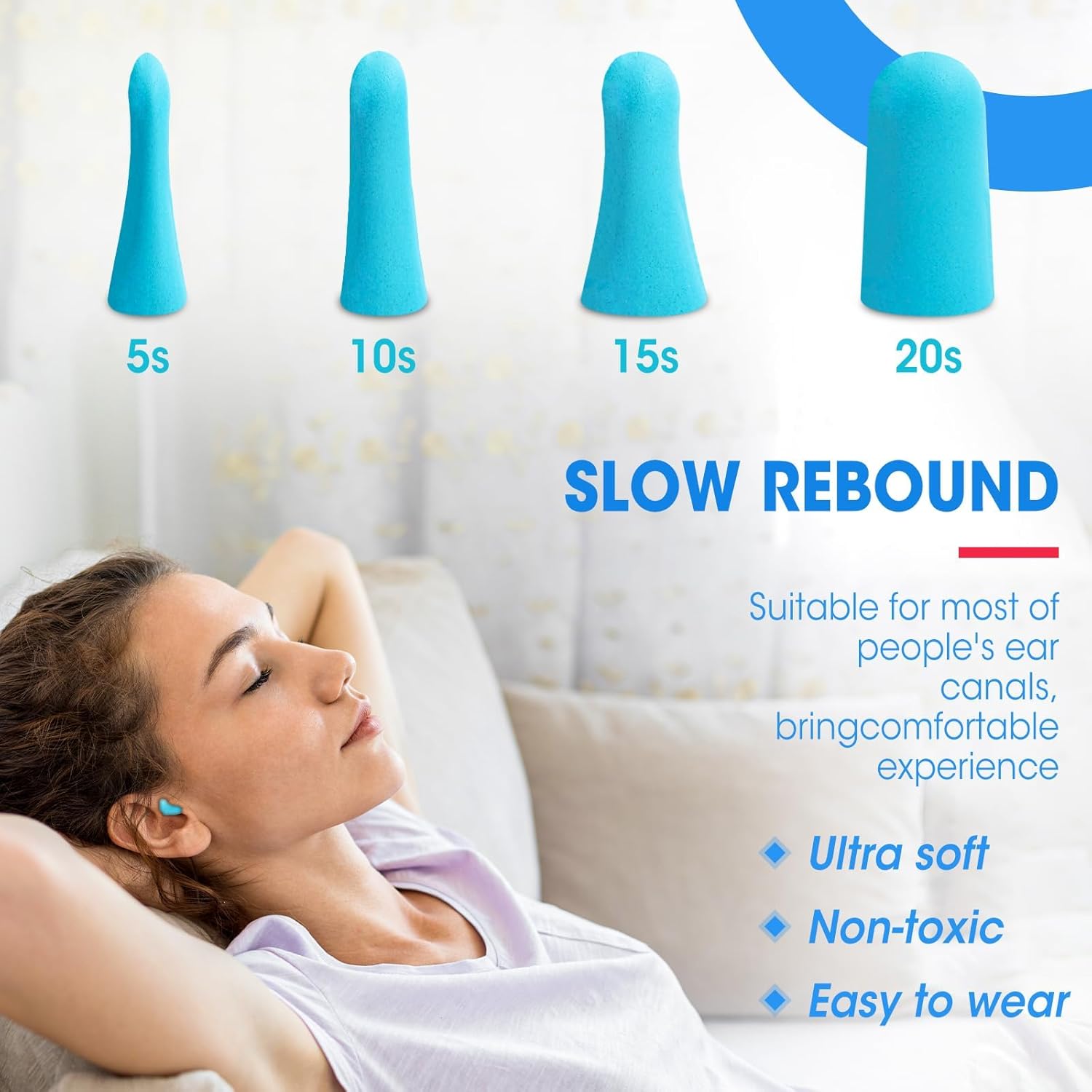 AZEN 100 Pairs Ear Plugs Bulk, NRR 32dB Soft Foam Ear Plugs for Sleeping Noise Cancelling, Earplugs for Concerts Shooting Swimming Noise Reduction (Lake Blue) - Image 4