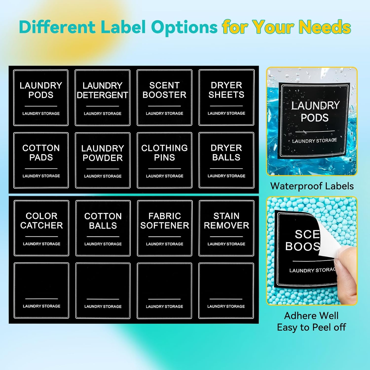 Laundry Pods Container & Dryer Sheet Holder, Laundry Room Organization and Storage Jars with Lids, Labels & Scoops for Powder Detergent Scent Booster, Black Lid - Image 6