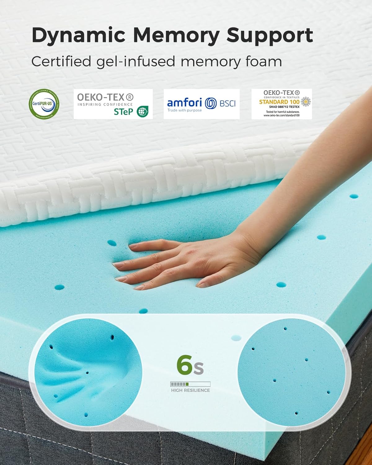 PERLECARE Twin XL Mattress Topper - 3 Inch Cooling Memory Foam Mattress Pad Made with CertiPUR-US® Certified Foam, Bed Topper with Bamboo Cover,Removable & Washable & Non-Slip - Image 3