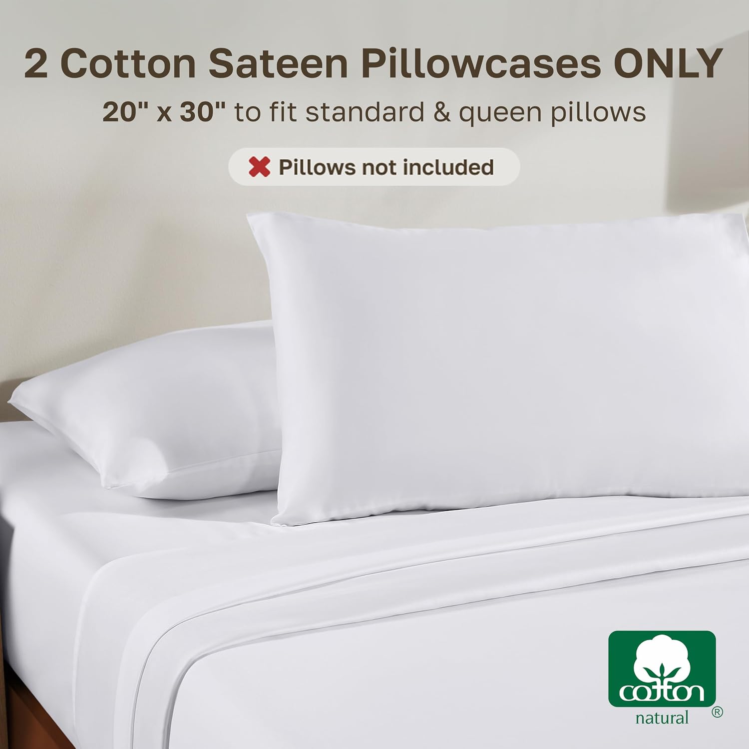 California Design Den Standard Queen Size Pillowcases - 100% Cotton, Set of 2 Soft Sateen Weave Cases, Fits Queen and Standard Size Pillows - Bright White - Image 4