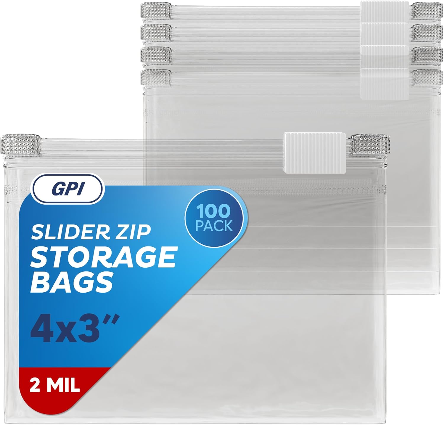 100 Count - Slider Zip Food Storage Snack Bags, 4" x 3" 2 Mil Small, Strong & Durable For Nuts, Candy, Snacks, Seeds, Jewelry & More. GPI - Image 2