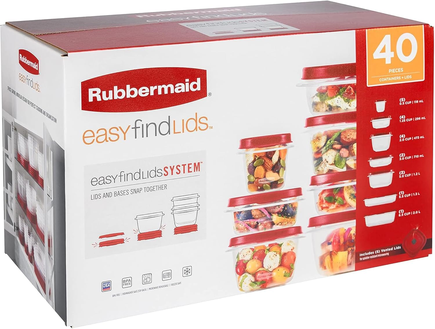 Rubbermaid Kitchen Storage Containers, 40-Piece Assortment with Microwave Vented Lids, Red - Image 9